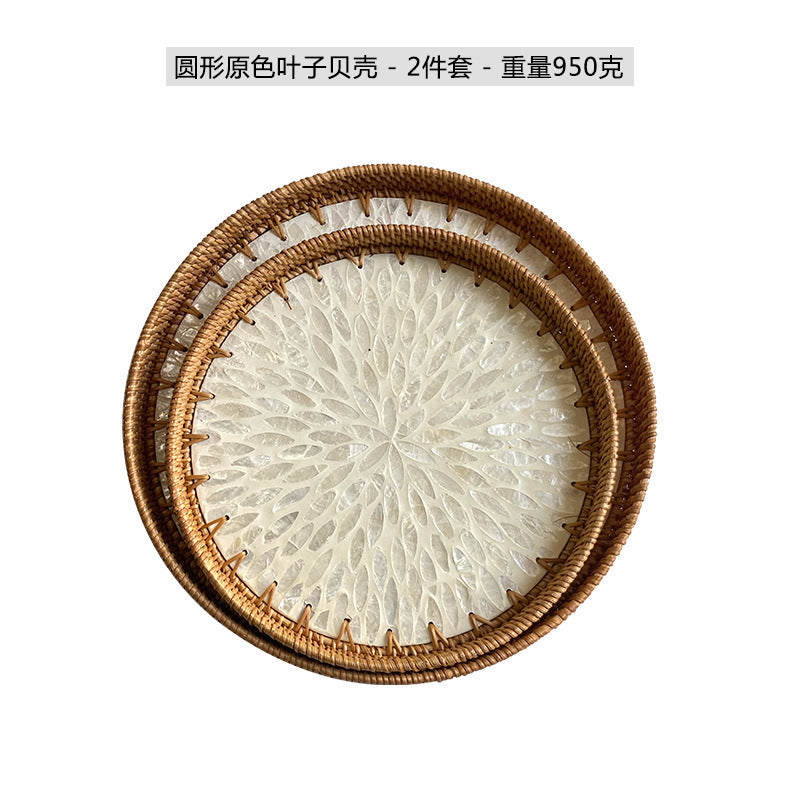 Rattan & Shell Inlay Round Tray