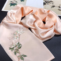Hand Embroidered Mulberry Silk Scarf, Pastel