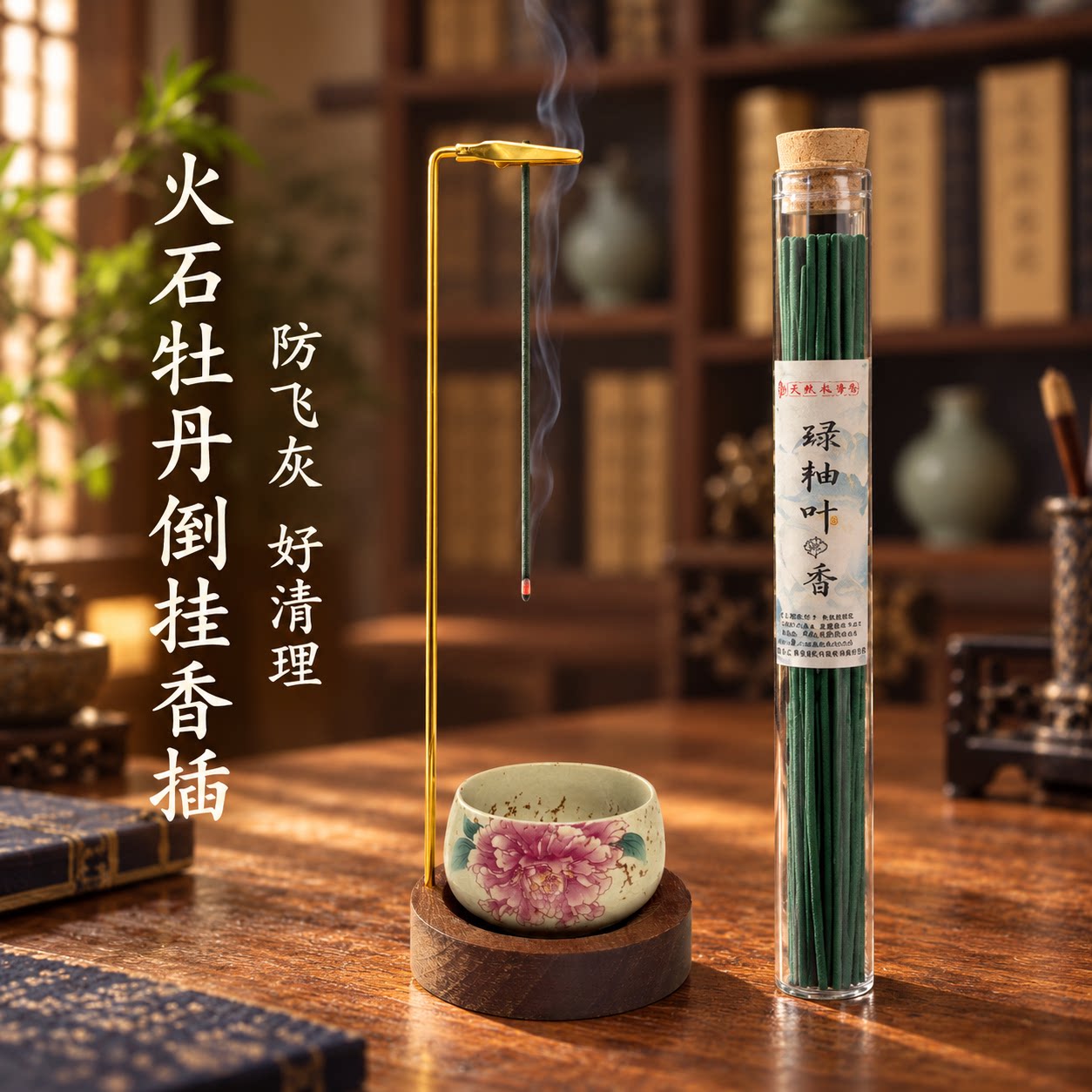 火石牡丹倒挂香插线香防飞灰香插茶室固定器熏香创意香夹线香底座
