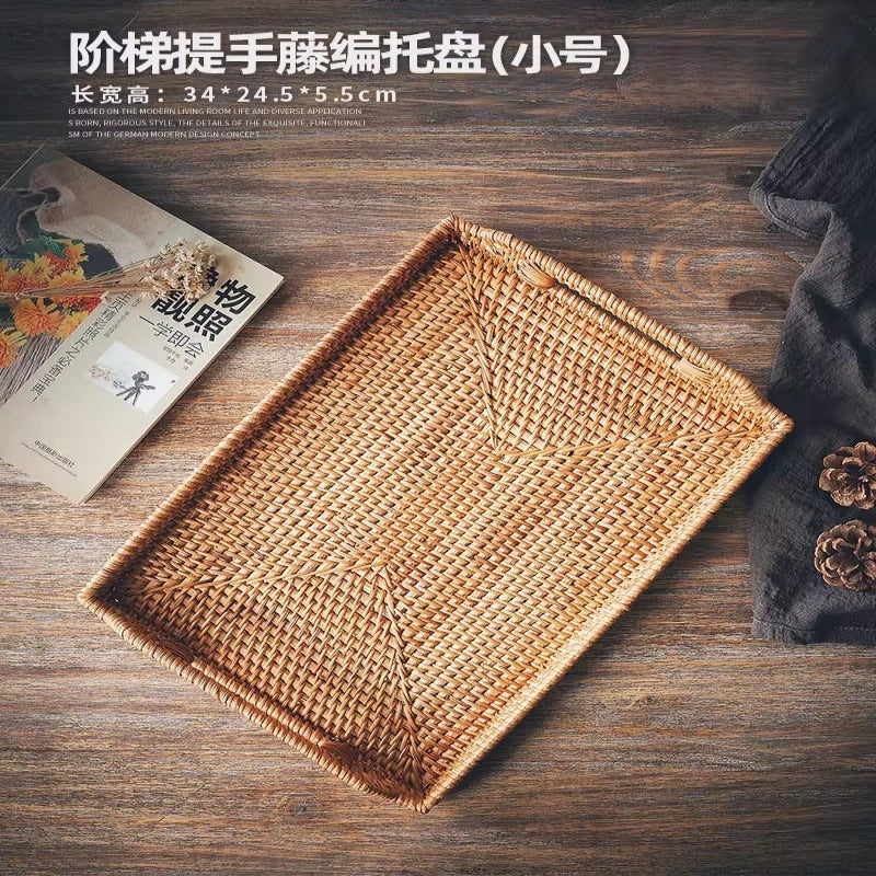 Handwoven Rattan Serving Tray with Handles