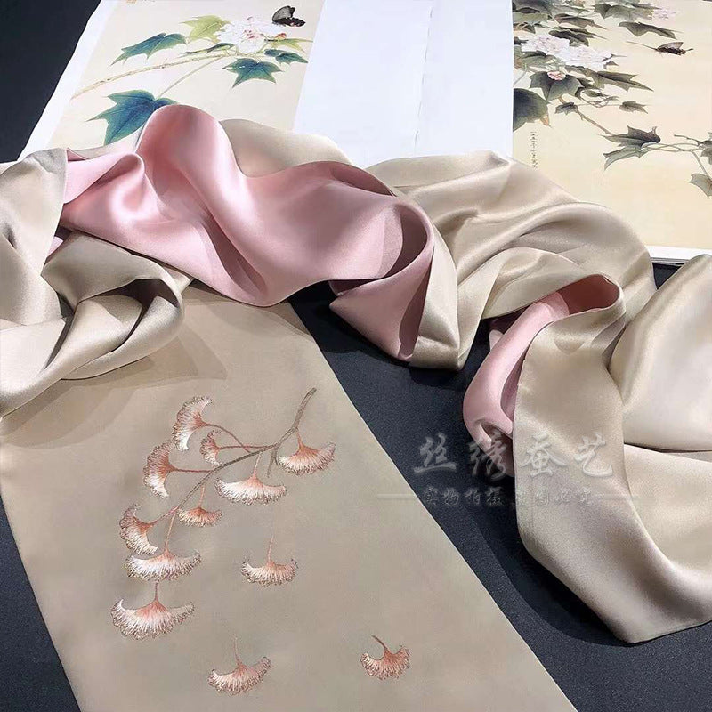 Su Embroidery Ginkgo Double-Sided Silk Shawl