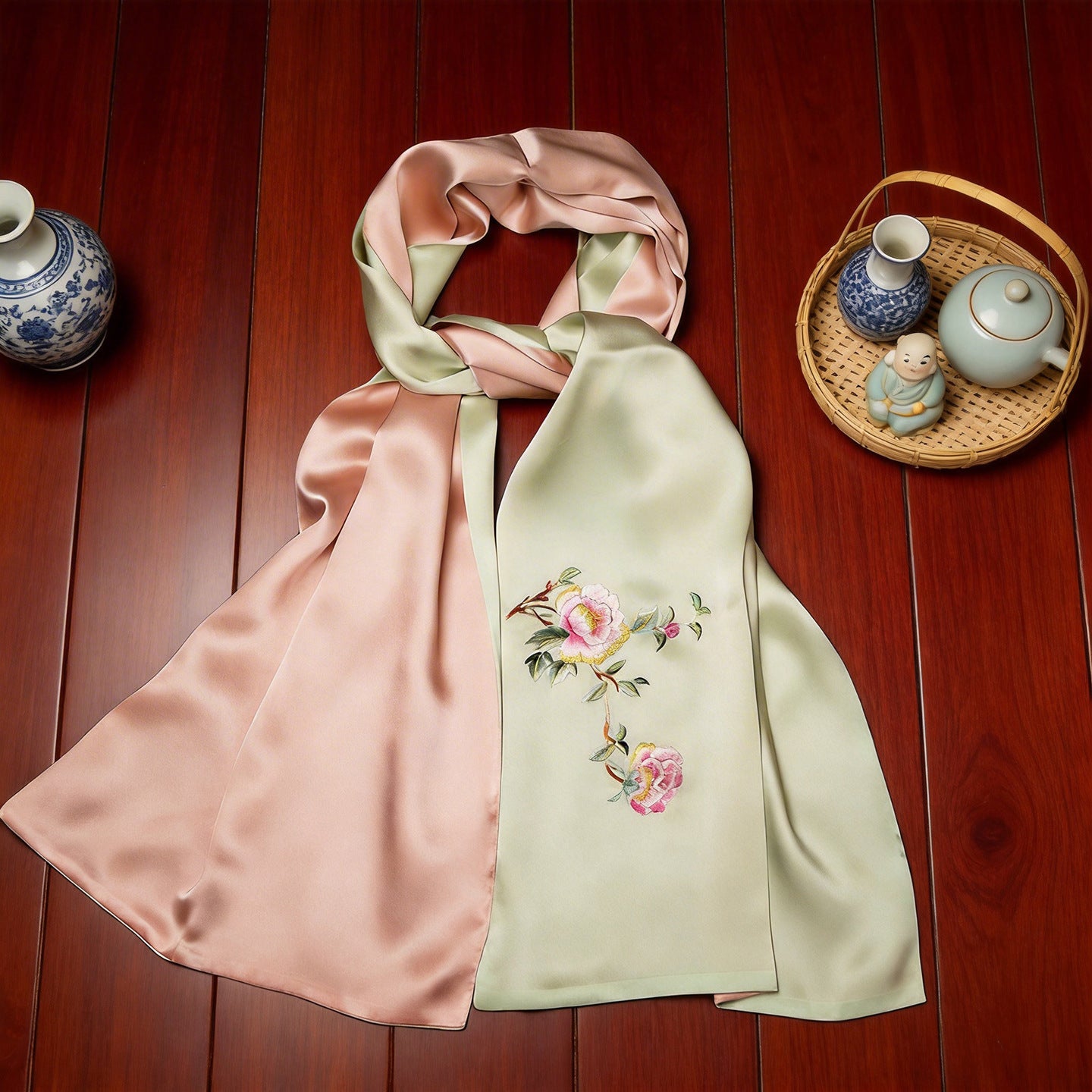 100% Mulberry Silk Su Embroidery Long Scarf