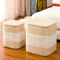 Woven Cattail Storage Ottoman