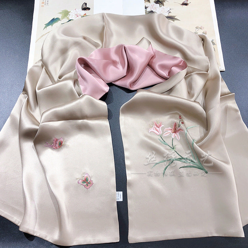 Daylily Su Embroidered Silk Scarf, 175cm