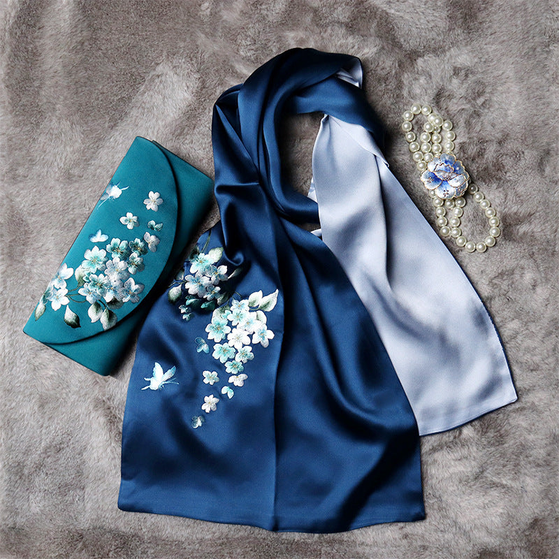 Su Embroidery Silk Scarf, Clutch and Ring Set