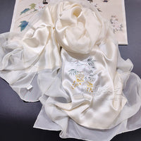 Hand-Embroidered Silk Chiffon Long Scarf