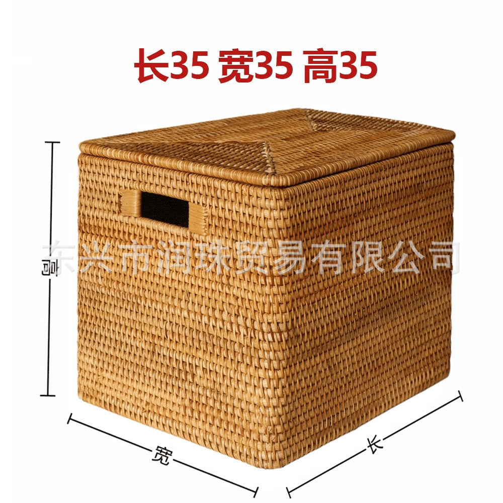 Rattan Storage Basket with Handles & Lid