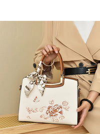 Three-Compartment Embroidered Handbag