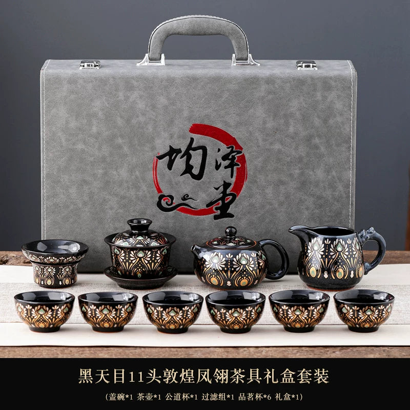 Phoenix Feather Tenmoku Tea Set