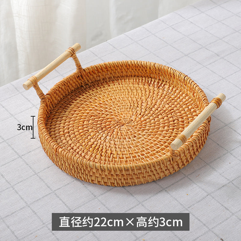 Rattan & Shell Round Tray