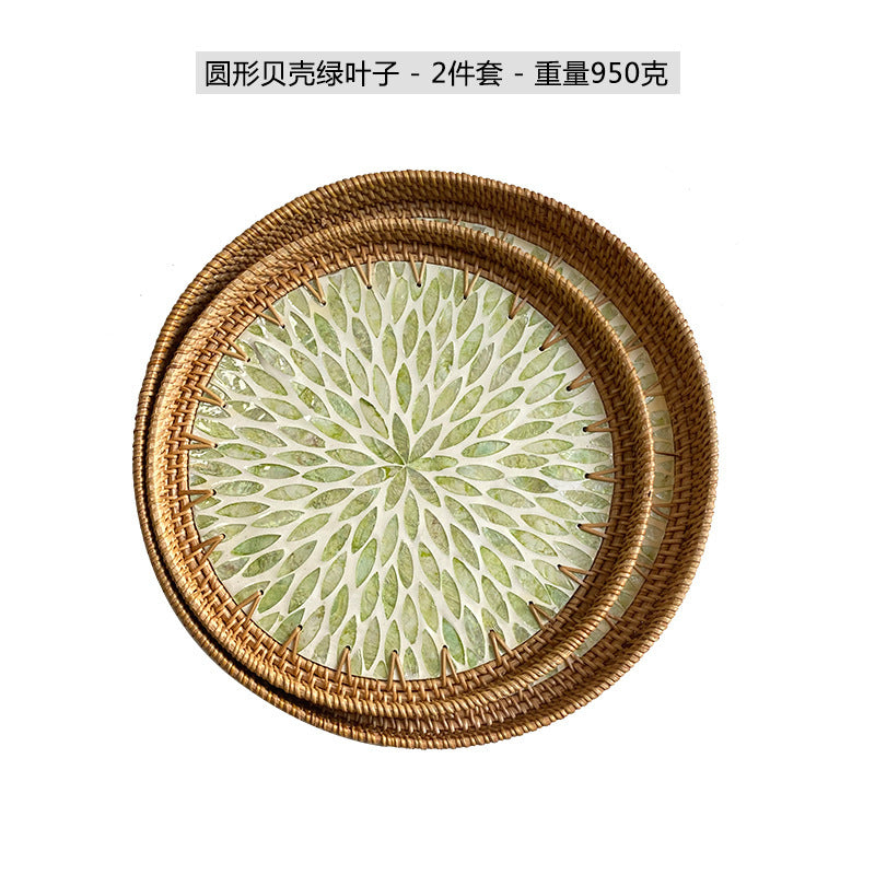 Rattan & Shell Inlay Round Tray