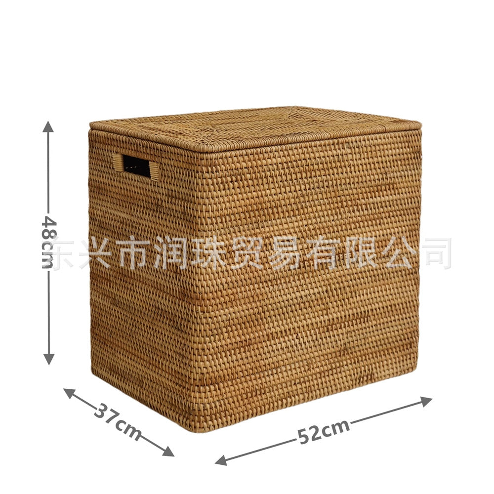 Rattan Storage Basket with Handles & Lid