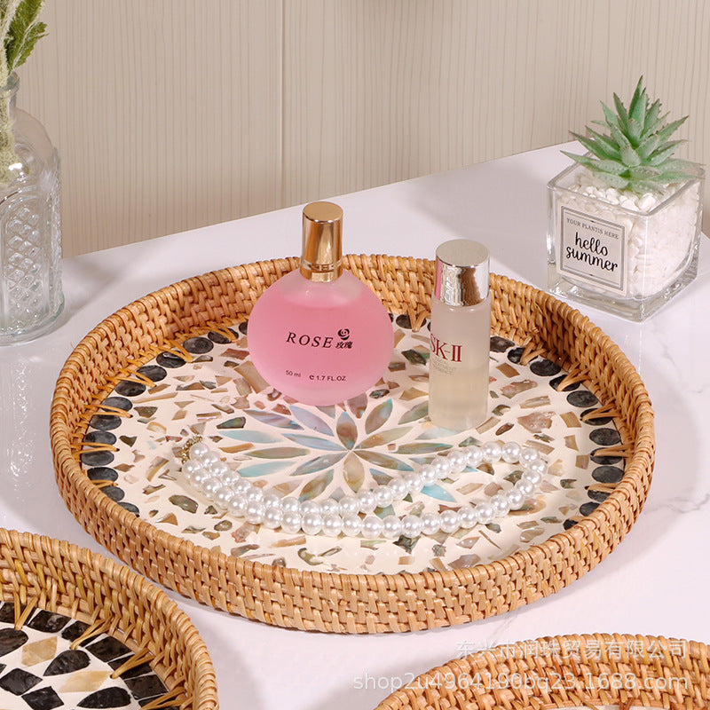 Rattan & Shell Inlay Round Tray