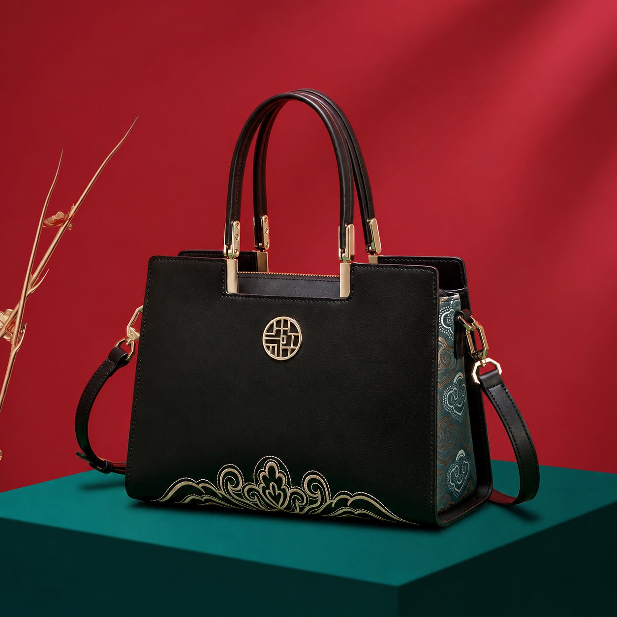 Embroidered Leather Handbag