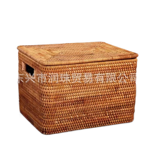 Rattan Storage Basket with Handles & Lid