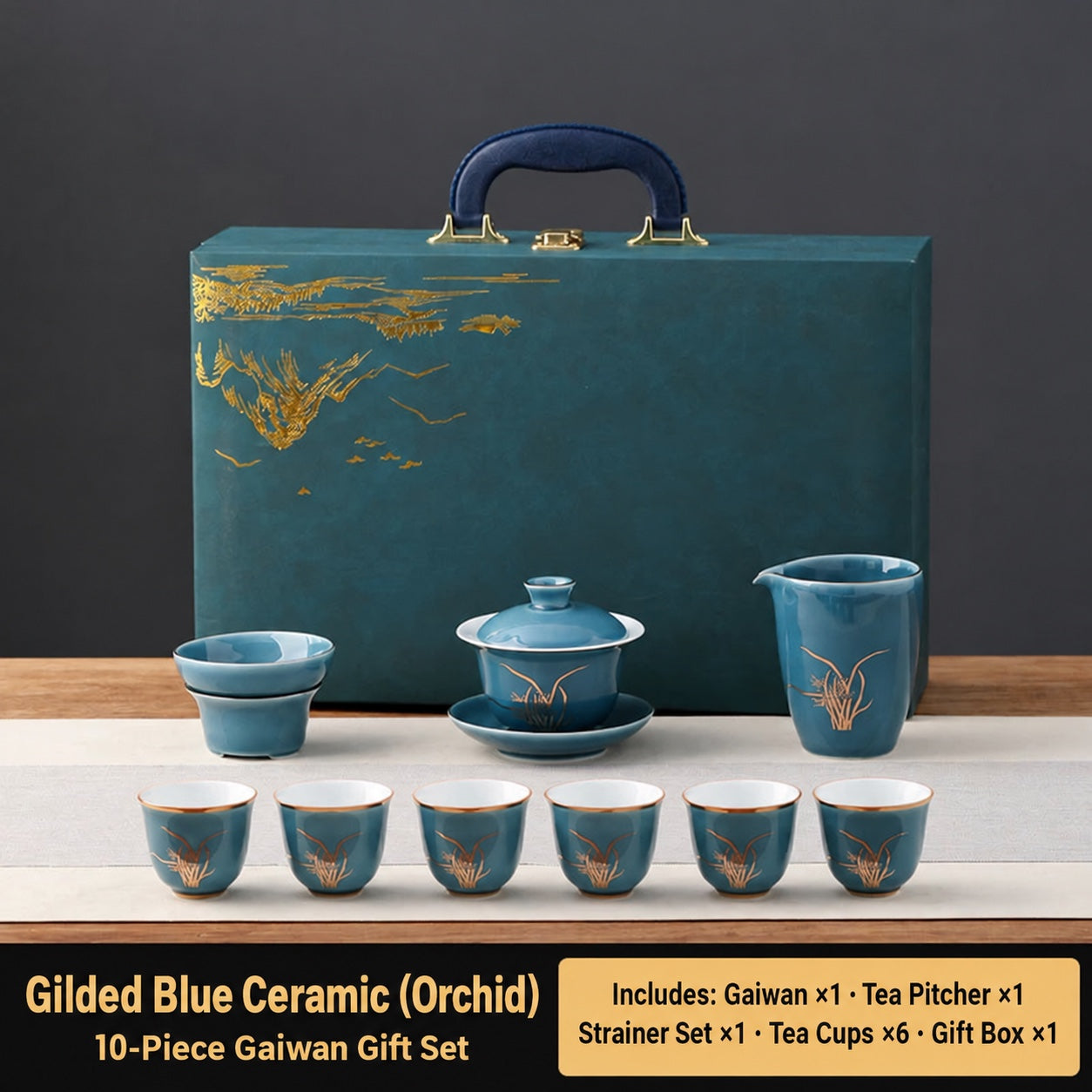 Celadon Gold-Rim Mutton-Fat Jade Tea Set