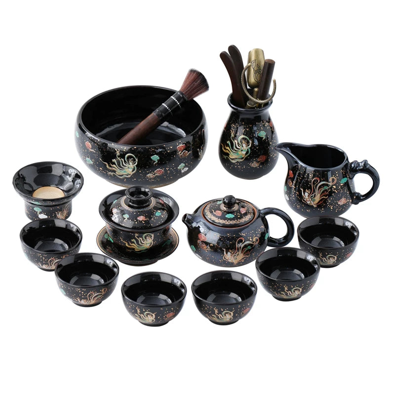Black Tenmoku Apsara Tea Set