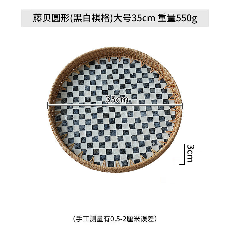Rattan & Shell Inlay Round Tray