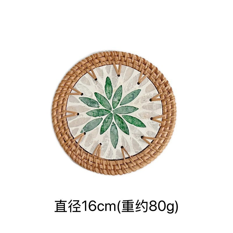 Rattan & Shell Coaster