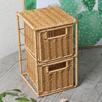 Faux Rattan Desktop Drawer Organizer