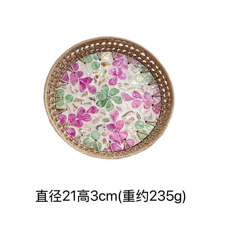 Openwork Rattan & Shell Tray
