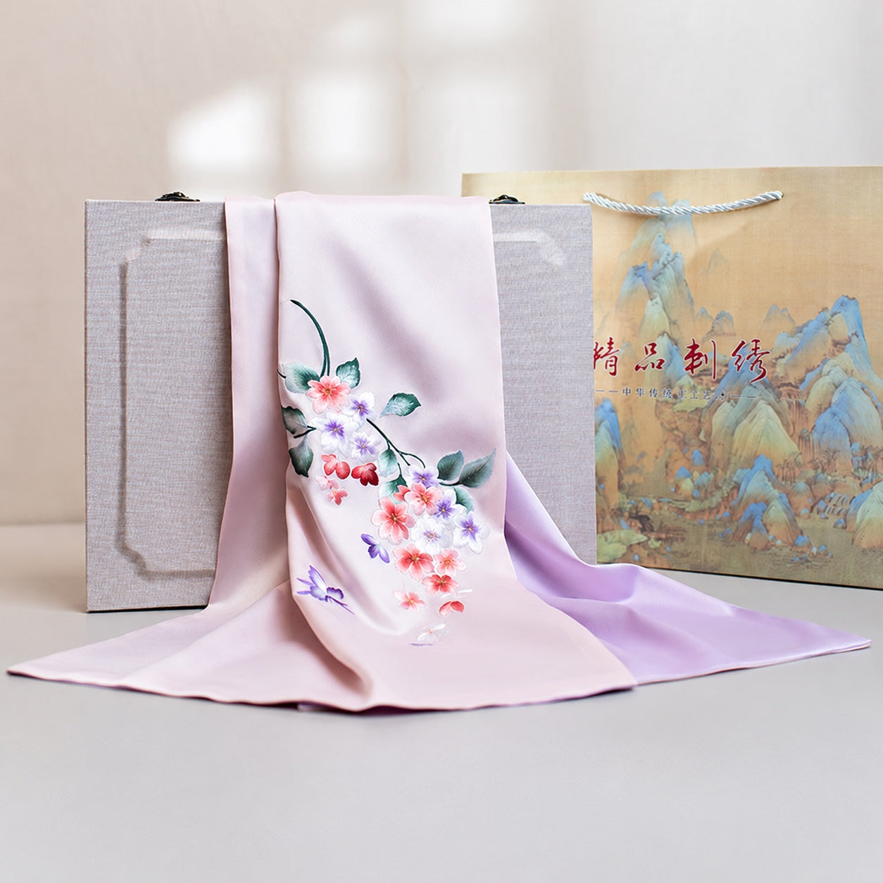 Su Embroidery Begonia Silk Scarf