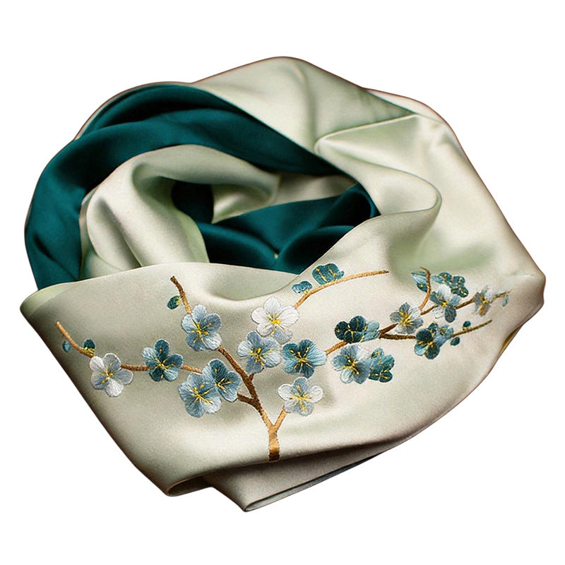 100% Mulberry Silk Su Embroidery Long Scarf