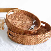 Round Rattan Tray with Handles