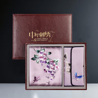 Embroidered Mulberry Silk Scarf and Wallet Set