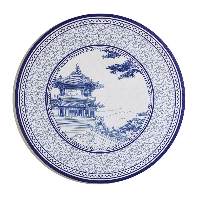 复古花卉油画系圆形西餐垫 咖啡杯圆垫 PVC印花防水防油高档餐垫