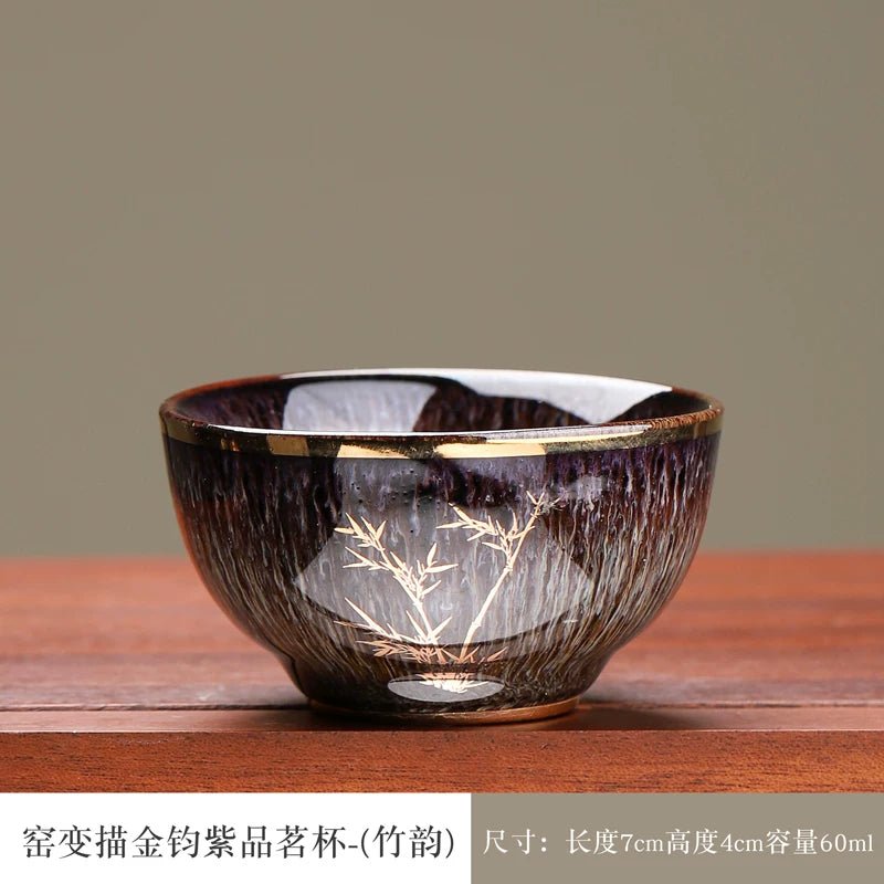 Gilded Bamboo Kiln-Glaze Jian Teacup