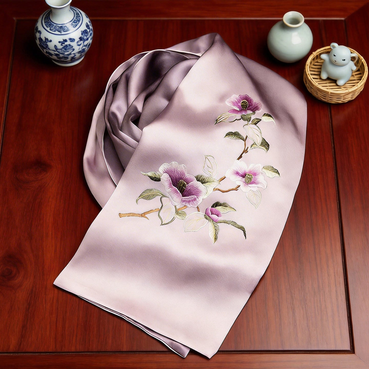100% Mulberry Silk Su Embroidery Long Scarf