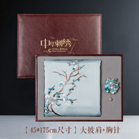Su Embroidery Silk Cape Shawl with Brooch
