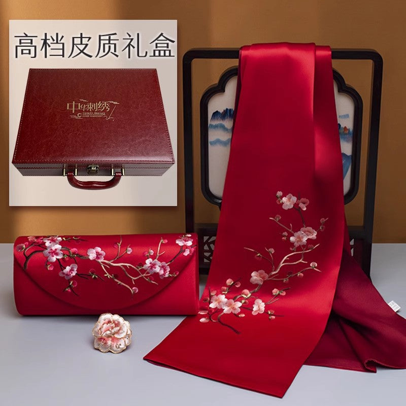 Su Embroidery Silk Scarf, Clutch and Ring Set