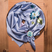 Double-Sided Lotus Silk Scarf with Ring
