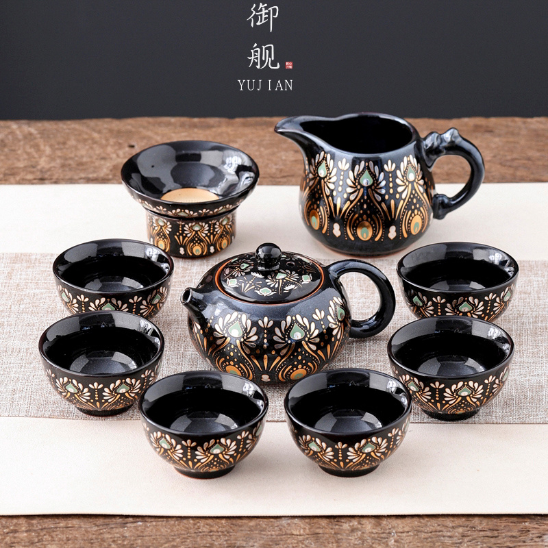 Phoenix Feather Tenmoku Tea Set