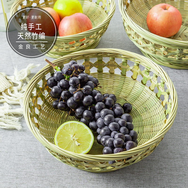 Footed Openwork Bamboo Fruit Basket