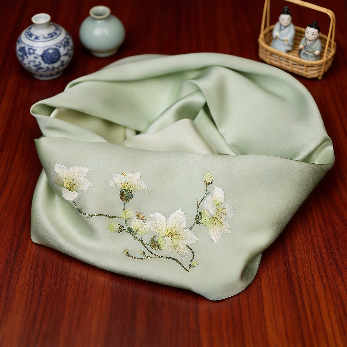 100% Mulberry Silk Su Embroidery Long Scarf