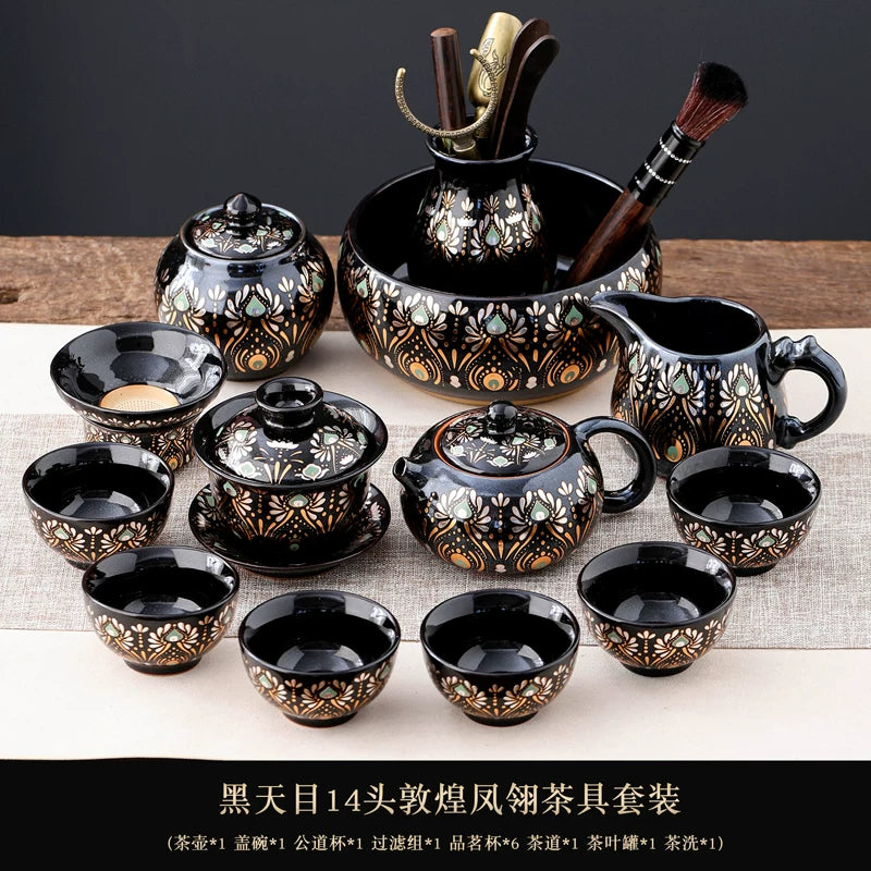 Phoenix Feather Tenmoku Tea Set