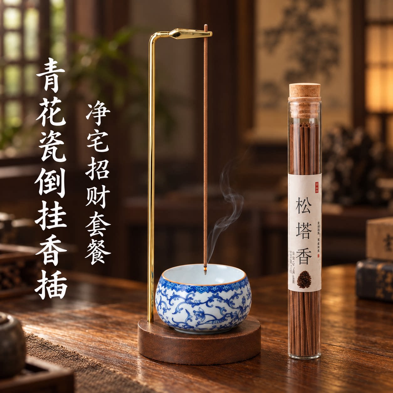 青花瓷倒挂香插防飞灰线香底座不落灰香插底座创意香夹熏香香挂