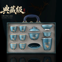Celadon Gold-Rim Mutton-Fat Jade Tea Set