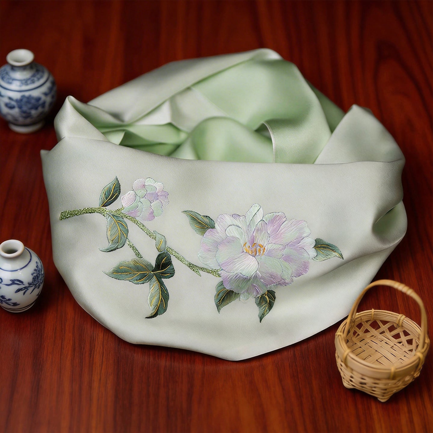 100% Mulberry Silk Su Embroidery Long Scarf