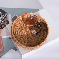 Round Rattan Tray with Handles