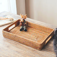 Handwoven Rattan Serving Tray with Handles