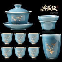Celadon Gold-Rim Mutton-Fat Jade Tea Set