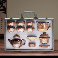 Jian Ware Tea Set with Gold Bamboo