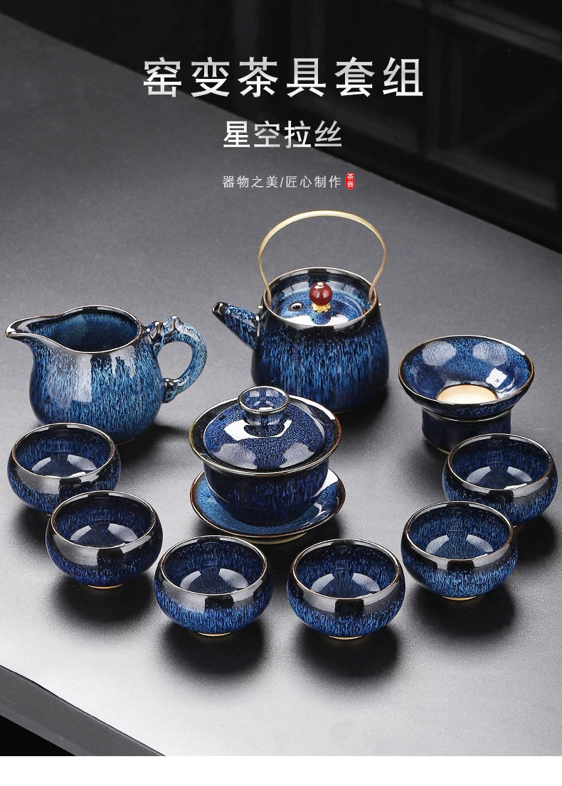 Kiln-Change Jian Ware Loop-Handle Tea Set