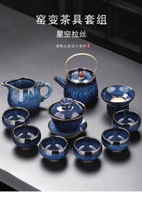 Kiln-Change Jian Ware Loop-Handle Tea Set