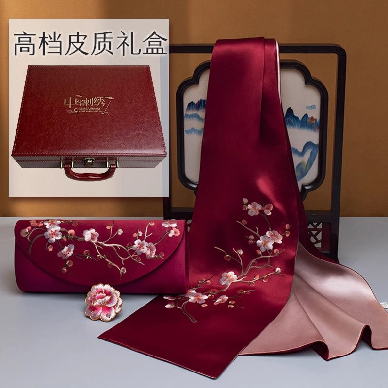 Su Embroidery Silk Scarf, Clutch and Ring Set
