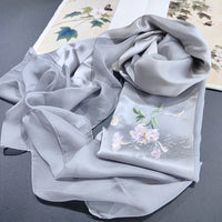 Hand-Embroidered Silk Chiffon Long Scarf